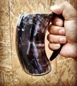 Taza de café de cuerno auténtico para cocinas rústicas, jarra de cuerno con diseño de asa curva, taza medieval de cuerno de búfalo para festivales - Product Image 6