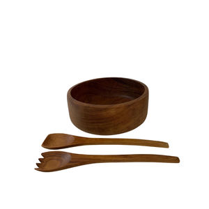 Ensemble de 3 bols à salade en bois d'acacia écologiques, grand bol avec cuillère et fourchette assorties pour la cuisine - Product Image 6