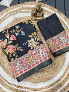 Saree en georgette heavy marsh mellow avec impression numérique et bordure en zari doré attaché parfaitement assorti Pallu & Blouse - Product Image 2