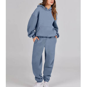 Ensemble deux pièces de survêtement d'hiver en molleton uni 100% coton, imprimé personnalisé de haute qualité, respirant et écologique, pour le fitness et le jogging - Product Image 3