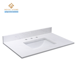 Elevated <b>Quartz</b> Vanity Top Standard Sizes Semi-Finished Premium Carrara Artificial <b>Quartz</b> <b>Stone</b> Residential Bathroom Vanity Top - Product Image 1