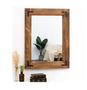 Bagno soggiorno decorazione della parete specchio con cornice in legno fornitore all'ingrosso specchio decorativo in legno per la parete della casa
