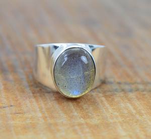 มาใหม่ของแท้925ทึบเงินสเตอร์ลิงธรรมชาติลาบราดอไรต์สีฟ้าฉูดฉาดทรงรีหลังเบี้ยทรงรีขนาด8x10มม. แหวนสวมใส่สำหรับงานปาร์ตี้ - Product Image 2