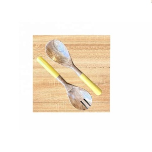 Bol de service en bois de manguier moderne fait à la main bol décoratif en bois de manguier avec cuillère assortie bol à salade en bois décoration de la maison - Product Image 2