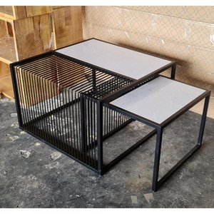 โต๊ะโซฟาคู่ ท็อปหินสี่เหลี่ยม โครงเหล็ก 70x70x45 ซม. TT68119 - Product Image 4