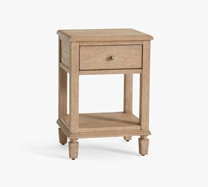 Mesita de noche moderna con 1 cajones, acabado natural, patas de madera indias, muebles tallados para sala de estar - Product Image 1