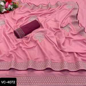 Tela de Georgette de estrella pura de moda india con trabajo de diamante Jarkhan con borde de tuberías y trabajo de Sari completo Butta Saree - Product Image 3