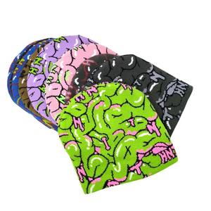 Y2K, fabricante de prendas de punto sin puños, divertido látex para adultos, cerebro expuesto, patrón de Jacquard, gorro tejido, gorros cálidos de invierno, sin puños - Product Image 1