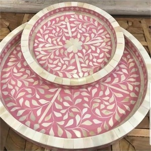 Elegant Luxury Tray with Mother of Pearl Design Wood <b>Material</b> for Serving Breakfast Food at Home or Party Decorative Tray - Product Image 1