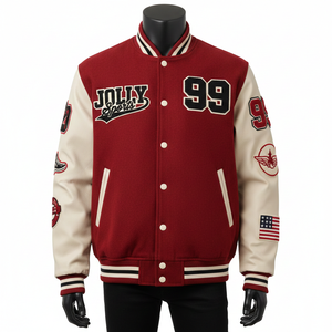 Veste universitaire pour hommes en tissu lourd de 520 GSM en laine avec manches en cuir PU, design à panneaux, logo personnalisé, vestes universitaires pour hommes - Product Image 1