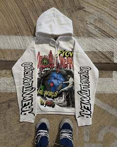 New Design Custom Printing Graphic Hoodies Heavyweight 100% Cotton Men Distressed Acid Washed Vintage Hoodie - Product Image 6