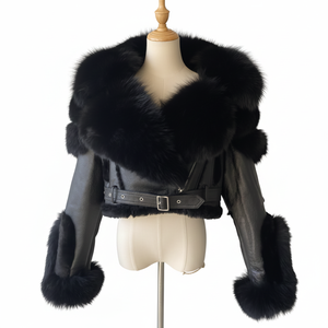 เสื้อแจ็คเก็ตหนังแท้สำหรับผู้หญิง พร้อมปกขนสุนัขจิ้งจอกแท้ เสื้อโค้ทแฟชั่นฤดูหนาวสุดหรู - Product Image 5