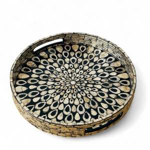 Plateau en nacre fait à la main, plateau de service décoratif, écologique, incrustation de coquillages naturels, table de maison - Product Image 1