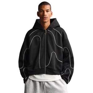 Sweat à capuche oversize en coton mélangé, finition délavée, polaire mi-lourd, passepoil contrasté, manches longues, fermeture éclair - Product Image 1