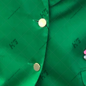 Blazer Elegante de Lana Verde Sólido Antiarrugas para Mujer, Cierre de un Solo Botón, Bordado 3D, Botones Dorados, Detalle Tejido, Cuello en V - Product Image 5