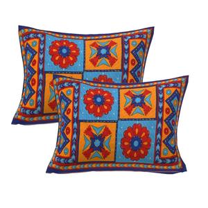 Drap de lit double en coton 240 TC avec 2 taies d'oreiller drap de travail à la main et taie d'oreiller Kantha bleu AKDB1004 - Product Image 3