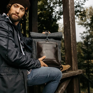 Custom fasion Style Genuine <b>Leather</b> Roll Top <b>Laptop</b> Rucksack Winter Backpack in Grey Perfect Gift for Boyfriend - Product Image 1