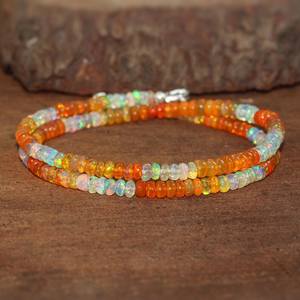 Orange Ethiopian <b>Opal</b> Beads Necklace Handmade Jewelry Sterling Silver Luxury Dainty Gemstone Necklace Women Gifts - Product Image 1