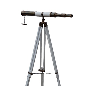 ขาตั้งกล้องทองเหลืองโบราณและหนังสีขาว27 "กล้องโทรทรรศน์พร้อมขาตั้งไม้สีขาว60" ขาตั้งกล้องแบบปรับได้ - Product Image 1