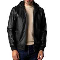 Veste de moto en cuir véritable pour homme, noire, à capuche, en peau de mouton, pour l'hiver, fermeture éclair, style décontracté, fabricant OEM ODM