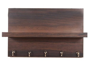 Porte-clé en bois à étagère complète, 5 crochets pour organisateur de maison avec crochets de support de cintre porte-clé en bois mural - Product Image 3