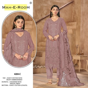 ชุดปากีสถานผ้าฝ้ายที่สวยงามพร้อมการเย็บปักแน่นชุดแต่งกายสำเร็จรูปสำหรับเทศกาลและงานปาร์ตี้ - Product Image 4