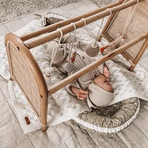 Rotan Play Gym Bamboe Frame Baby Voor Kids 'Cribs Natuurlijke Rieten Play Gym Activiteitencentrum Voor Opknoping Speelgoed Kwekerij Decoratie