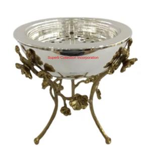 Quemador Bakhoor Vintage hecho a mano, cuenco decorativo dorado de aluminio con diseño de hoja Floral adornado para decoración de fiesta, quemador de incienso - Product Image 2