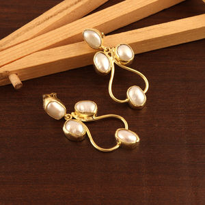 Bijoux de mode de luxe en perles d'eau douce naturelles, boucles d'oreilles de styliste en plaqué or, Multi pierre, clou en perle, boucles d'oreilles pendantes, bijoux - Product Image 3
