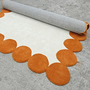 Ensemble de tapis en laine touffetés à la main, motif festonné ivoire, designer moderne personnalisé, pour la maison ou le pique-nique - Product Image 2