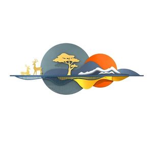 Ak – coucher de soleil moderne en laiton avec cerf, Art mural naturel pour la décoration de la maison - Product Image 3