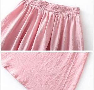 Femmes coton lin a-ligne jupes mi-longues élastique taille haute noir blanc bleu marine rose jupe été solide décontracté Vintage jupe - Product Image 2