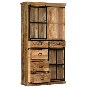 Caja de exhibición de madera y Mango sólido para pared, cajón de almacenamiento con marco de Metal, puerta corredera de vidrio, acabado rugoso y negro, 5 cajones - Product Image 3