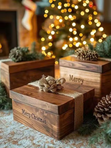 Caja de regalo de madera artesanal Rústico Eco Luxe Embalaje de vacaciones Almacenamiento natural sostenible para Bodas de Navidad y regalos de temporada - Product Image 2