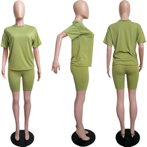 New Arrival Breathable Women Light Color Fashion Solid Custom Twinset Autumn O Neck T Shirt And <b>Short</b> Female Tracksuit Sets - Product Image 2