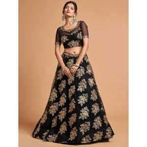 Fabuloso Conjunto de Mujer con Bordado Zari Negro en Tela de Red, Elegante Traje de Recepción Lehenga Choli - Product Image 6