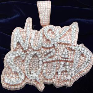 Collier en argent sterling 925 entièrement serti de diamants, pendentif personnalisé en moissanite de clarté VVS, pendentifs en or et diamants fins, breloques - Product Image 1