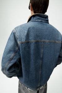 Vente en gros Veste en jean à col montant pour hommes avec logo personnalisé Logo de vêtements d'extérieur en toile bleue pour la saison d'hiver Veste en jean à la mode pour hommes - Product Image 3