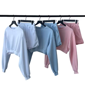 Ensemble de survêtement pour femmes en molleton français surdimensionné avec fermeture éclair, effet délavé, patch brodé, jogging court, 2026 - Product Image 4