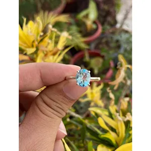 Oval Cut Blue Topaz Geometric <b>Ring</b> 925 Sterling Silver Handmade Gemstone <b>Ring</b> Wholesale Jewelry Supplier - Product Image 1