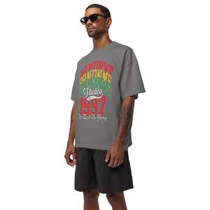 Streetwear moda diseño personalizado impreso Color negro DTG impresión cuello redondo pantalones cortos manga suave cómodo camisetas para hombres - Product Image 6