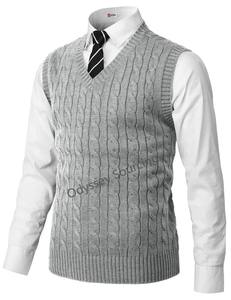 Pull sans manches pour homme en maille décontractée anti-froissement à col en V, séchage rapide, respirant, logo frontal, vente en gros, anti-boulochage - Product Image 3