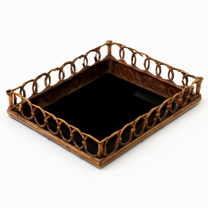 Plateau rectangulaire élégant en métal doré avec bordure à boucle circulaire pour la maison et la cuisine Plateau à manger - Product Image 4