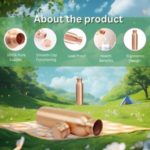 Vente en gros Bouteille d'eau en cuivre écologique personnalisable 100% cuivre pur Quantité lourde Étanche Durable 650ml/950ml Boissons - Product Image 4