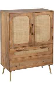 Armario de puerta de ratán moderno con dos puertas, dos cajones, almacenamiento de dormitorio elegante. - Product Image 2