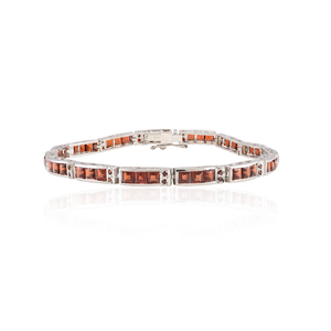 Brazalete de Tenis Elegante Unisex, Plata 925, Impresionante Granate Rojo, Piedra Preciosa Personalizada, Joyería Fina, Regalo de Boda Moderno para Mujer, Rodio - Product Image 1