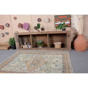 Alfombra Turca Vintage Beige Marrón 4,2x5,6 pies Lana Hecha a Mano Área Grande Patchwork Diseño Rectangular Pasillo Patrón Látex para Habitaciones - Product Image 2