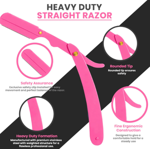 มีดโกนหนวดตัดผมขอบตรงสแตนเลส100% สีชมพูสำหรับมืออาชีพ100แพ็คใบมีดดีไซน์ปลอดภัยสำหรับการกำจัดขนตามร่างกายส่วนบุคคล - Product Image 3