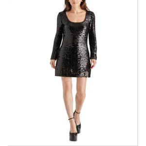 Abito attillato a maniche lunghe con paillettes di Steve Madden in nero della collezione Charity - Product Image 3