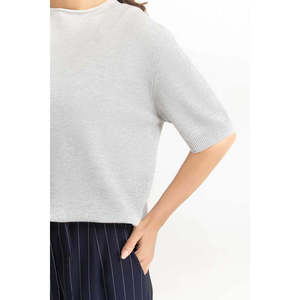 Top de Punto de Manga Corta para Mujer, Corte Holgado, Viscosa/Poliéster, WM-KTP-SS26-016 B, Cómodo, Elegante, Informal, Tela Suave, para Uso Diario - Product Image 5